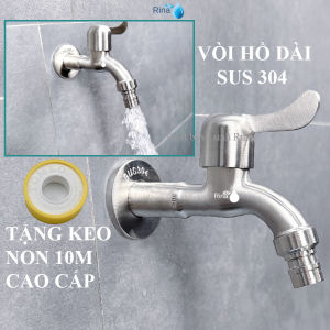 Vòi nước vòi hồ inox SUS 304 xả nước siêu mạnh gắn dây tưới ống dẻo máy giặt Rina RN7208  thân dài
