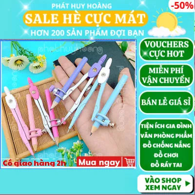 Bộ compa kèm bút chì loại tốt giá rẻ mẫu 90179 compa học sinh dụng cụ học tập dụng cụ học sinh đồ dùng học tập Phát Huy Hoàng