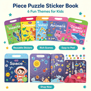 Reusable Jelly Sticker Book for Kids DIY Quiet Book 6 Themes Animal Dinosaur Space Ocean Re‑stickable Bubble Stickers Early Educational Toy