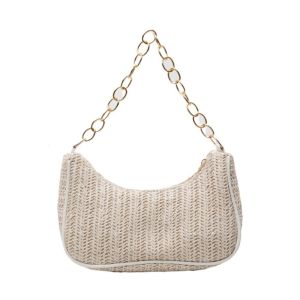 HP7HG Bohemian Straw Shoulder Bag Square Zipper Weave Underarm Bag Casual Mobile Phone Pouch Clutch Bag Girls