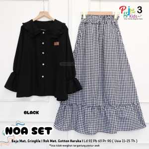 PROMO COD Setelan Atasan Blus Polos Dengan Rok Panjang Motif Remaja Perempuan Usia 11-15T Nooa Set