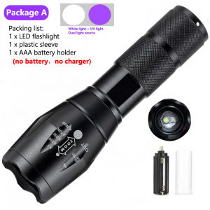 LED UV Flashlight 395nm Rechargeable Ultraviolet Torch Purple White Dual Light Waterproof Zoomable Inspection Lamp Pet U