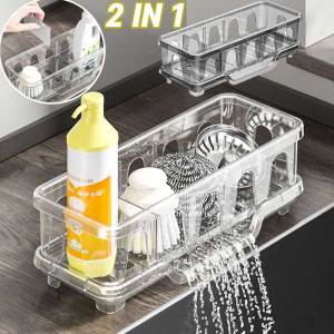 Plastic Kitchen Storage Rack Detachable Large Size Self-draining Sink Shelf Large Capacity Rag Organizer Sponge Holder