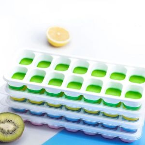 14 Grids Ice Maker Trays With Non-Spill Lid Ice Cube Mold Silicone Tray Square Ice Blocks Maker
