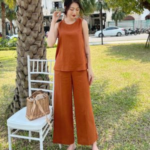 Đồ bộ nữ tay ngắn quần dài chất đũi tơ