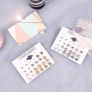12 pairs/set Women Crystal Ear Stud Earrings with Rhinestone