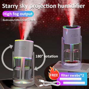 Humidifier with Starry Sky Projection USB Portable Air Humidifier Ambient Lights with Colorful Night Light Silent Atomizer Projector 180° rotatable for Home Bedroom Car Office