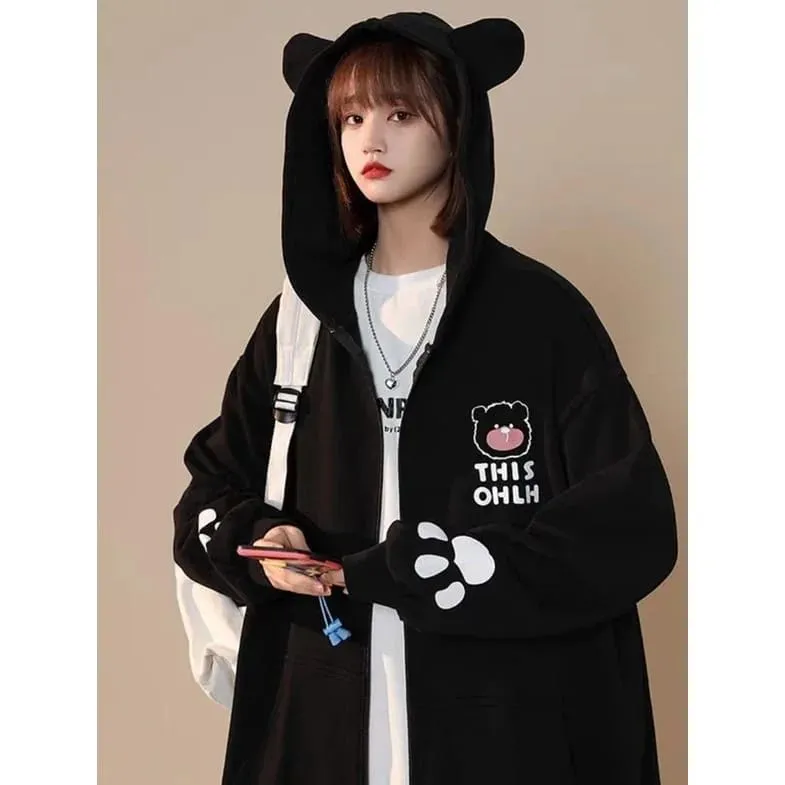 THIS OH BEAR SWEATER ZIPPER HOODIE CUTE PANDA BEAR ZIPPER HOODIE