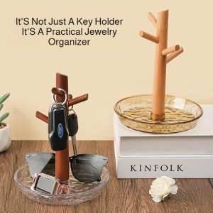 Solid wood ornaments entrance porch door key storage rack office desk shelf jewelry storage organization
