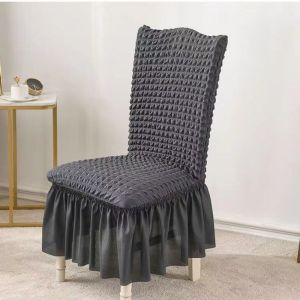 Stretch Dining Chair Cover Seersucker Fabric Elastic Fit Seat Cover Skirted Slipcover Anti Dust Home Decor Washable