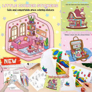 Children Coloring Stickers Little Corner Cute Comfy Coloring Book Pasteable Coloring Stickers