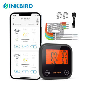 INKBIRD IDT-34E-BW Bluetooth & WiFi Dual Mode Wireless BBQ Ther-mometer Bluetooth 5.3 and 2.4 GHz WiFi with Custom Tem-perature and Time High Low-Tem-perature Alarms Tem-perature Pre-Alarms