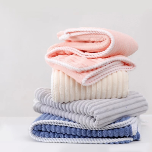 Combo 3 khăn tắm tuyết nhung 70x140cm sọc sóng nước ( Tặng 5 khăn lau bếp) THAI BINH TOWEL sợi microfiber mềm mịnNhà Tắm khan