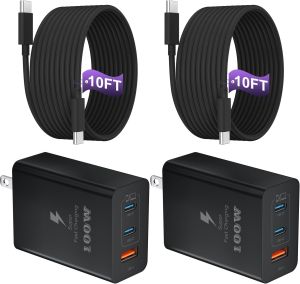 USB C Charger Block 100W 3-Port GaN Super Fast Phone Charger for Samsung Type C 65W Laptop Chargers with 10ft USB C Charging Cable for Pro/AiriPad Pro iPhone 17/16 S26 Ultra/S25[2 Pack]