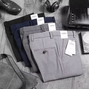 Quần âu nam Hàn Quốc quần tây nam đen dáng ôm vải co giãn không nhăn