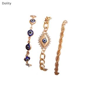 🎁【Special price】Dolity ชุดสร้อยข้อมือดวงตาสีฟ้าชั่วร้ายไก่งวงนำโชค3ชิ้นชุดสายรัดข้อมือโลหะแบบวางซ้อนได้สำหรับเครื่องประดับชายหญิงของขวัญสร้อยข้อมือตาชั่วร้าย