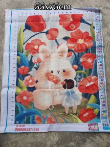 THÊU SẴN Tranh thêu chữ thập thành phẩm thỏ đáng yêu A610 55*75cm