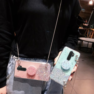 GFAITH Huawei Nova 7 SE Case Nova 7se Phone Case With Stand Holder Metal Messenger Chain Strap NEW Glitter Star Soft TPU Casing