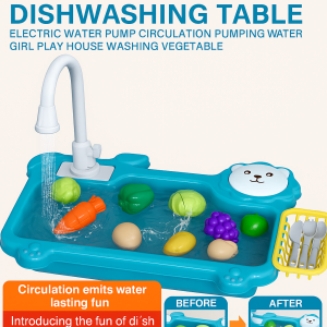 Girls kitchen toys automatic dishwashing cycle pumps