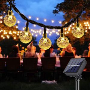 30/50/100LED Crystal ball 7M Christmas Garden Solar Lamp Power LED Waterproof String Fairy Lights