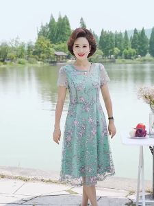 Mn♢váy trung niên cho mẹ 50 tuổi đi tiệc Đam body dành cho trung niên Đầm Cưới Che Bụng Bằng Vải Voan Phong Cách Phương Tây Thời Trang Mùa Hè Hàng Mới Dành