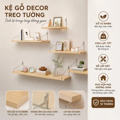 Kệ Gỗ Treo Tường Không Khoan Kệ Trang Trí Decor Thanh Ngang Nhà Tắm Nhà bếp Dễ Lắp Đặt 17mm kệ gỗ kệ kệ gỗ treo tường kệ gỗ treo tường nhà tắm kệ kệ vân gỗ