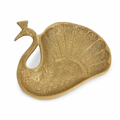Decorative Peacock Shaped Brass Plate | Traditional Brass Plate for Pooja & Home Decor | Festive Gift Decor (Pack of 1 | Size - 5*5.5 Inches)