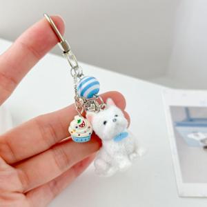 YAFEN Flocking Puppy Keychain Furry Dog Phone Chain Strap Charm Keyring Jewelry Anti-Lost Lanyard Bag Decor