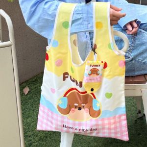 DYJKOUG Kawaii Foldable Shopping Bag Nylon Reusable Supermarket Storage Bag Tote Bag Waterproof Handbag Women