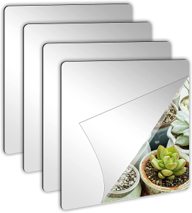 🔥SG ReadyStock🔥Self Adhesive Acrylic Mirror Mirror Tiles Flexible Plastic Mirror Sheets Wall Stickers1MM Thick Mirror Frameless Small Mirror 4 Pack