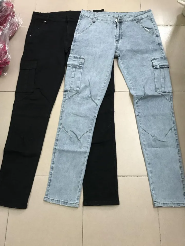 Jeans Men Pants Casual Cotton Denim Trousers Multi Pocket Cargo Jeans Men  New Fashion Denim Pencil Pants Side Pockets Cargo