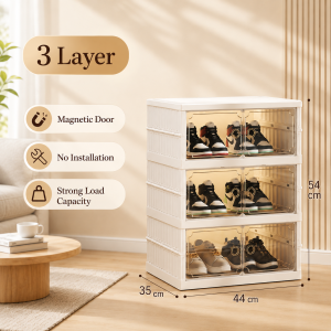 JOVNO Foldable Shoe Box | No Assembly Dustproof Cabinet | Portable Multi-Tier Organizer