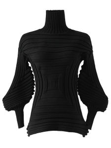 Women  Thick Fabric Pleated Jacket Elegant Long Sleeve Zipper Jacket #1038