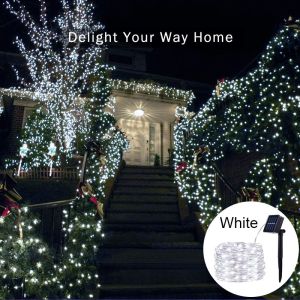 Đèn LED Năng Lượng Mặt Trời Dây Ngoài Trời Cho Kỳ Nghỉ Tiệc Giáng Sinh Đèn Thần Tiên Chống Nước Vòng Hoa Sân Vườn 8 Chế Độ Cho Giáng Sinh Cây Vườn Tiệc Cưới