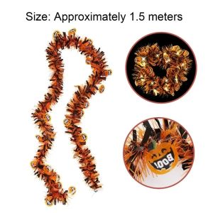 1.5M Halloween Ribbon Garland with Glittering Lantern String Cartoon Pumpkin Spider Wreath DIY Halloween Party Hanging Pendent