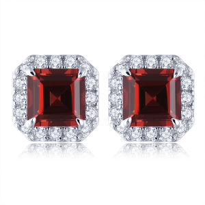 Lohaspie Jewelry Real Solid Sterling Silver 925 Stud Earring Garnet Stone Original Natural Sky Blue Topaz Garnet Stud Earring Blue Topaz Earrings For Women 925 Silver Jewelry
