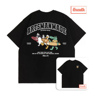 ARTSMAN เสื้อยืดแขนสั้น ธรรมดา โอเวอร์ไซส์ ผ้าคอตตอน ลายการ์ตูน สำหรับฤดูร้อน สไตล์อเมริกัน ระบายอากาศได้ดี เหมาะสำหรับวัยรุ่นชาย