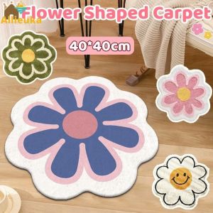 Allieuka Flower Shaped Carpet for Bedroom Absorbent Slip-resistant Floor Mat Quick-Dry Plush Round Carpet