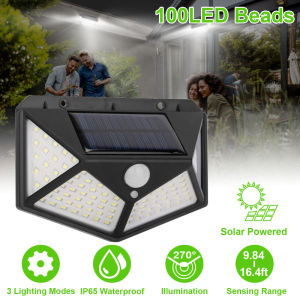 100 LED Solar Wall Lamp 4 Sides Luminous With Motion Sensor Human Induction Courtyard Waterproof Stairs Outdoor Wall Light