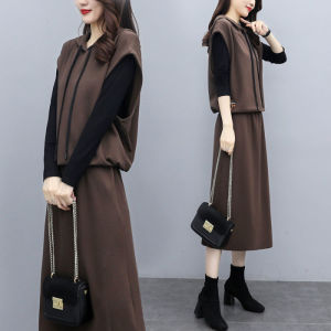 bungee Loose Hooded Sweatshirt Fall and Winter Casual Suit Women Hooded Sweatshirt Dress Halfbody Skirt