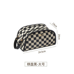 202 Toast Plaid Cosmetic Bag Good-looking Chessboard Storage Bag Portable Travel Large Capacity Wash Bag