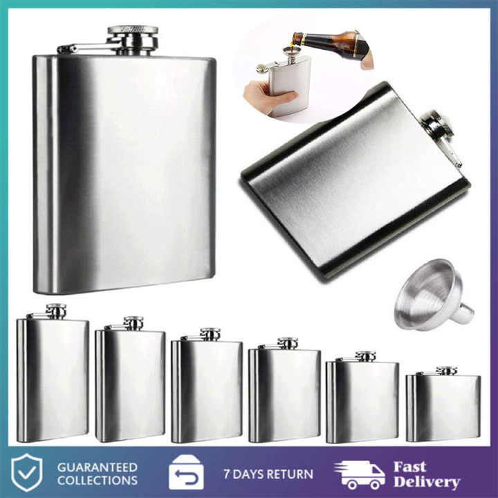 RNUIE Personalized Stainless Steel Hip Flask Set - 9 Oz Whiskey Flask, 2 Cups, Corkscrew & Funnel (Eagle Design)