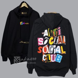 AKAZOO SWEATER PRIA DISTRO KEKINIAN 2024 WARNA HITAM GAMBAR ANTI SOSIAL SOCIAL CLUB sablon saku