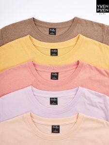 YuenPuen (ซื้อเป็นเซตถูกกว่า) 1 เซต 5 ตัว เซตโทนสดใส เสื้อยืดคอกลมแขนสั้น สีมัสตาร์ด ลาเต้ พีช ส้มอ่อน และ สีม่วง