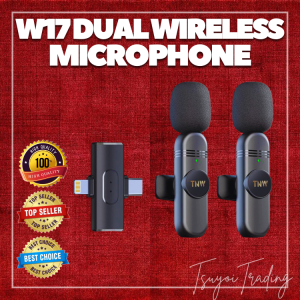Trending Now W17 DUAL WIRELESS MICROPHONE | Real-time Audio Transmission | Professional Wireless Mic Set | Clip-on Mic | Mini Mic Noise Reduction for IOS Type-C Audio Video Recording | Lapel Microphone | Lavalier Microphone | 2.4GHz Wireless Mic System.