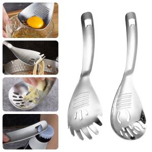 OKDEALS01 Multifunctional Ginger Garlic Grinding Masher Thickened 304 Stainless Steel Egg Yolk Separator Spoon Cooking Tool Durable Bottle Opener Kitchen Use