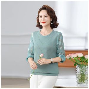เสื้อชั้นในแม่วัยกลางคน ฤดูใบไม้ร่วงแฟชั่นเสื้อแขนยาวด้านบนฤดูใบไม้ผลิและฤดูใบไม้ร่วง