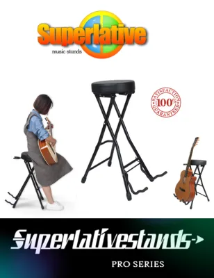 Guitar Stool Guitar Stand High Chair For Guitarist Dual Function Performance Shows Or Studio Use Foldable Black In Colour SPL PRO-series