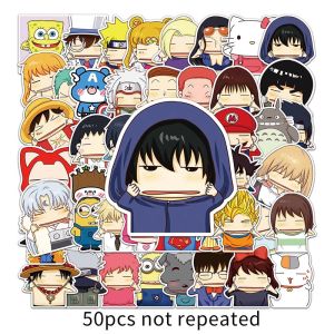 50pcs Cute kawaii Cartoon Face Holding Big Head Sticker For Laptop Suitcase Waterproof Sticker Label