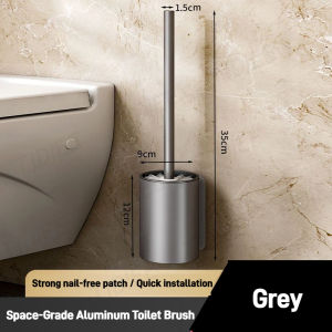 Toilet Brush Holder Set Aluminum Wall & Floor Mounted No Drill Long Handle Toilet Brush for 360° Cleaning